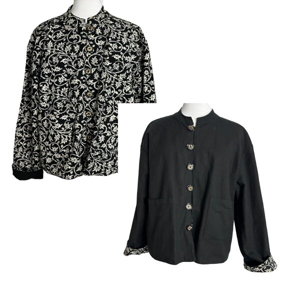 ITF Reversible Jacket Small to Medium Black White Button Front Pockets Cotton - Picture 12 of 12